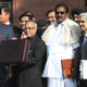 Pranab Mukherjee and his team leaving for parliament to present Budget 2011-12 on Feb. 28, 2011.